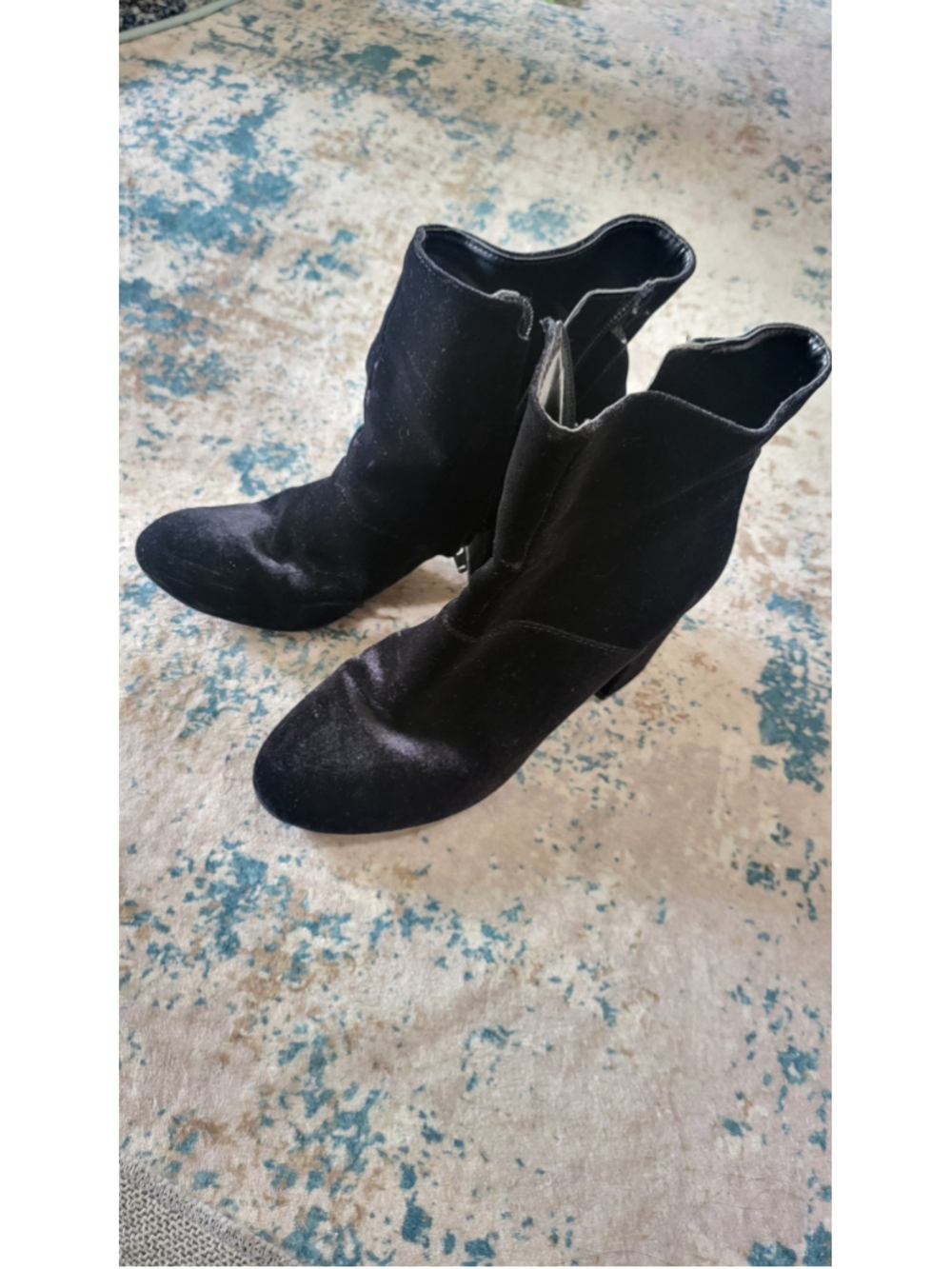 Black velvet booties heels